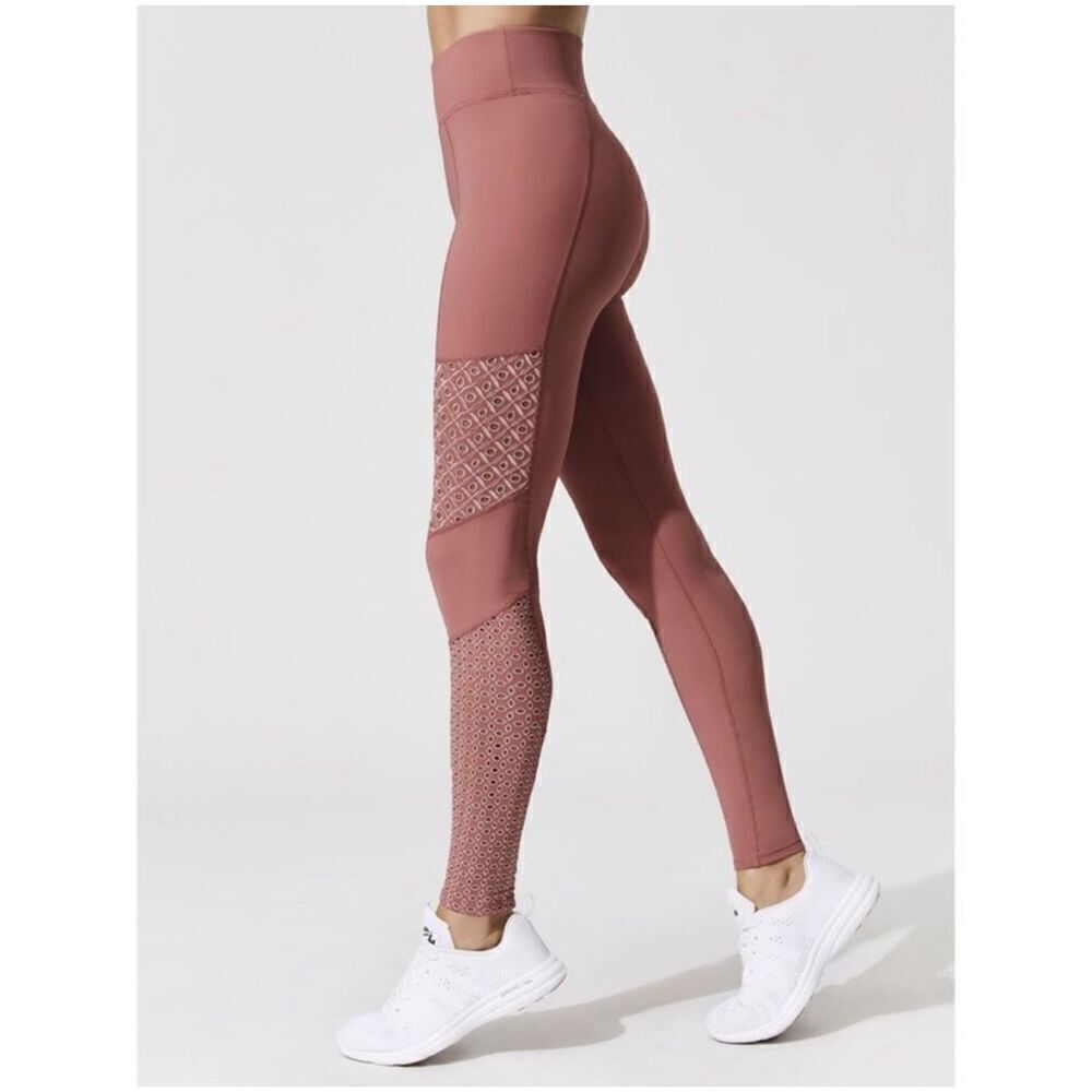 Carbon 38 Floral Eyelet Side Panel High-Rise Leggings Rose Pink Women’s Size S - Picture 2 of 7